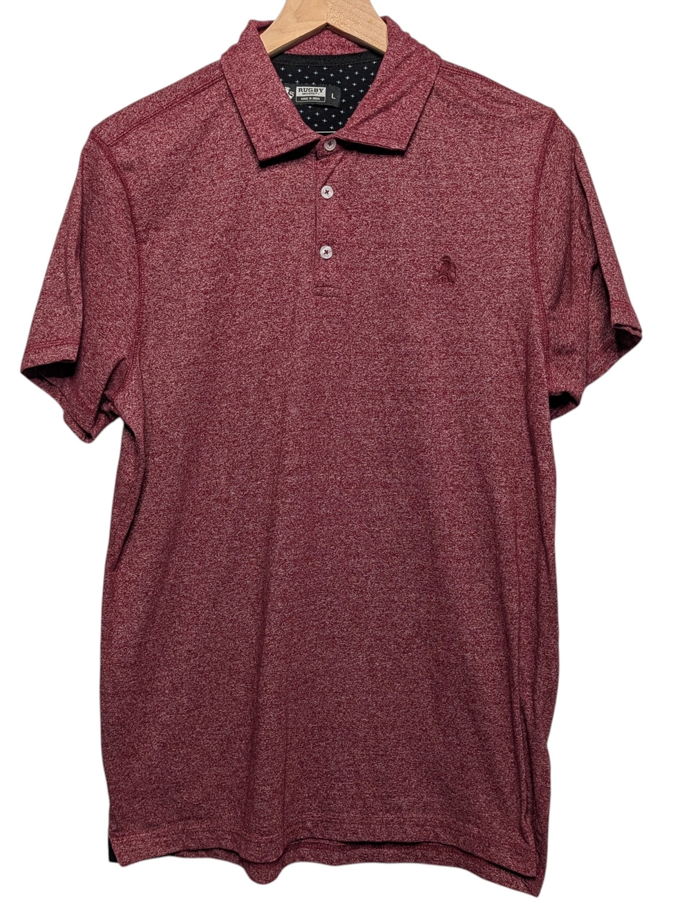 Rugby University Mens Size Large Lightweight Burgundy Red Polo T Shirt Academia